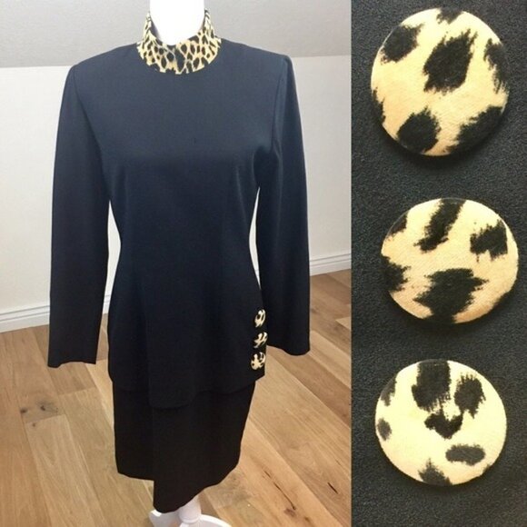Vintage 90’s Depeche Mode Leopard Black Dress - Picture 1 of 12